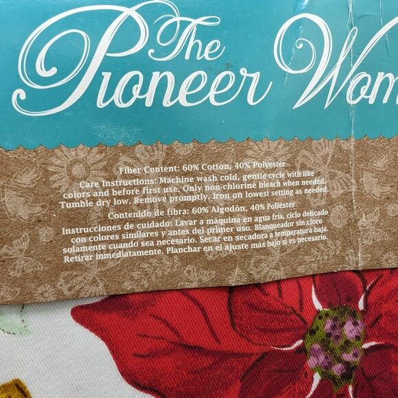 Pioneer Woman Table runner Watercolor Poinsettia Green White Checks 72" Floral - Picture 3 of 6